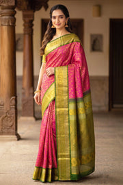 Magenta Pink Vanashringaram Handloom Korvai Kanjivaram Saree 10077172