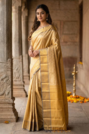Golden Beige Kanjivaram Pure Silk Saree 10077168
