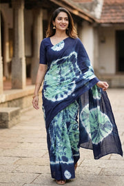 Blue Handcrafted Sungudi Cotton Saree Without Blouse 10077113