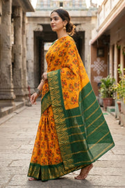 Yellow Handcrafted Sungudi Cotton Saree 10077131