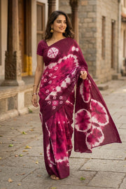 Pink Handcrafted Sungudi Cotton Saree Without Blouse 10077111