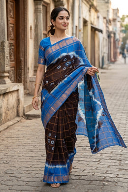 Brown Handcrafted Sungudi Cotton Saree 10077104