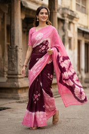 Vintage Maroon Handcrafted Sungudi Cotton Saree 10077100