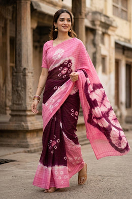 Vintage Maroon Handcrafted Sungudi Cotton Saree 10077100