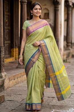 Pista Green Handloom Chettinad Cotton Saree 10077305