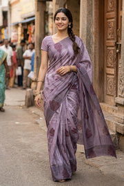 Grey Handcrafted Sungudi Cotton Saree 10077139