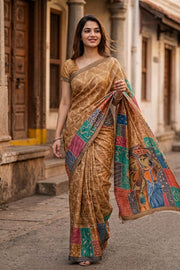 Brown Printed Semi Tussar Silk Saree With Tribal Motifs 10076270