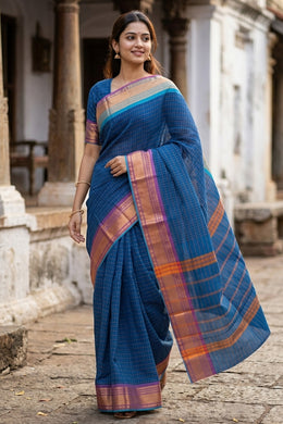 Blue Handloom Chettinad Cotton Saree 10077303