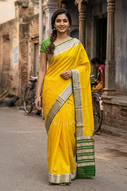 Lemon Yellow Mysore Semi Crepe Silk Saree 10077211