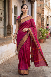 Maroon Handloom Chettinad Cotton Saree 10077340