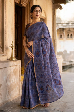 Blue Handcrafted Sungudi Cotton Saree 10077137