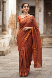 Dusty Brown Handloom Chettinad Cotton Saree 10077343