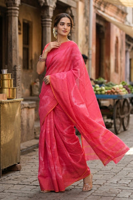 Pink Handcrafted Sungudi Cotton Saree 10077122