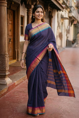 Deep Blue Handloom Chettinad Cotton Saree 10077302