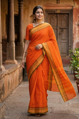 Orange Handloom Chettinad Cotton Saree 10077295
