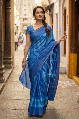 Blue Handcrafted Sungudi Cotton Saree 10077119