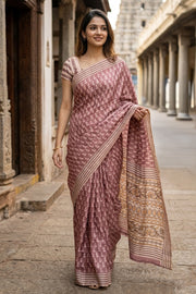 Light Brown Printed Semi Tussar Silk Saree 10077239