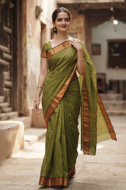 Leaf Green Handloom Chettinad Cotton Saree 10077341
