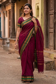 Burgundy Handloom Chettinad Cotton Saree 10077336