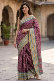 Dusty Pink Printed Semi Tussar Silk Saree 10077229