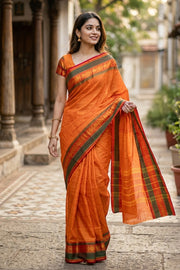 Orange Handloom Chettinad Cotton Saree 10077338