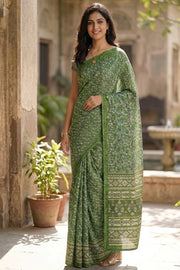 Green Kashmiri Printed Silk Saree 10077397