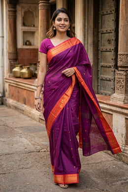 Purple Handloom Chettinad Cotton Saree 10077313