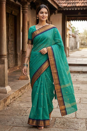 Blue Handloom Chettinad Cotton Saree 10077312