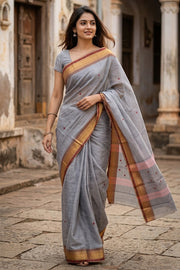 Grey Handloom Chettinad Cotton Saree 10077315
