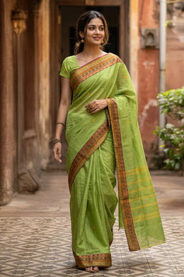 Leaf Green Handloom Chettinad Cotton Saree 10077307