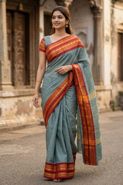 Light Blue Handloom Chettinad Cotton Saree 10077337