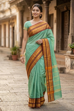 Ocean Blue Handloom Chettinad Cotton Saree 10077344