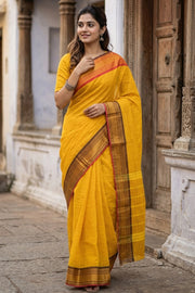 Mustard Yellow Handloom Chettinad Cotton Saree 10077304
