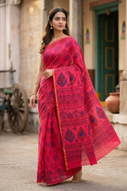 Pink Handcrafted Sungudi Cotton Saree 10077135
