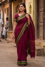 Burgundy Handloom Chettinad Cotton Saree 10077336