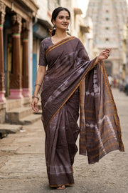 Grey Handcrafted Sungudi Cotton Saree 10077120