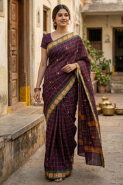 Brown Handloom Chettinad Cotton Saree 10077321