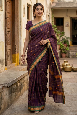 Brown Handloom Chettinad Cotton Saree 10077321
