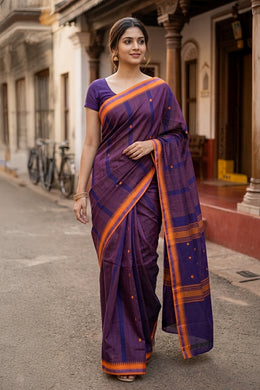 Blue Handloom Chettinad Cotton Saree 10077323