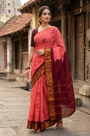 Pink Handcrafted Sungudi Cotton With Peacock Border Saree 10077130