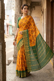 Yellow Handcrafted Sungudi Cotton Saree 10077131