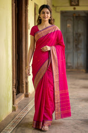 Bright Pink Handloom Chettinad Cotton Saree 10077309