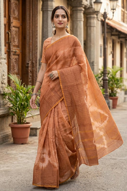 Beige Handcrafted Sungudi Cotton Saree 10077123
