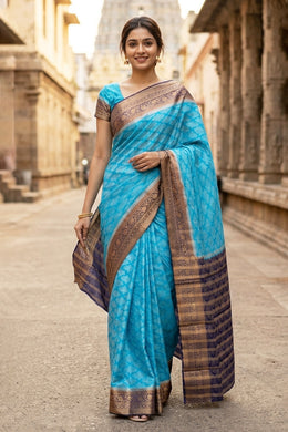 Light Blue Mysore Semi Crepe Silk Saree 10077214