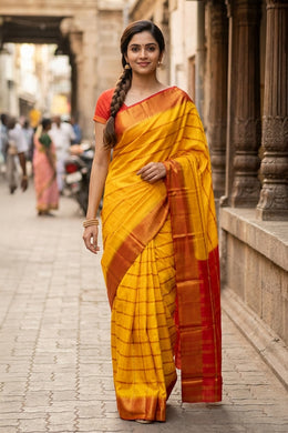 Yellow Mysore Semi Crepe Silk Saree 10077217