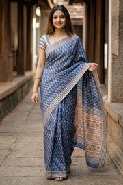 Light Blue Printed Semi Tussar Silk Saree 10077238