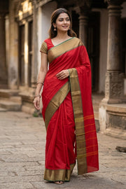 Tomato Red Handloom Chettinad Cotton Saree10077346