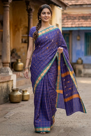 Ink Blue Handloom Chettinad Cotton Saree 10077319