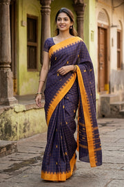 Blue Handloom Chettinad Cotton Saree 10077329