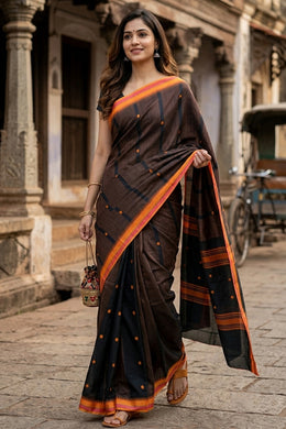 Dark Green Handloom Chettinad Cotton Saree 10077324